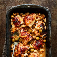 Chicken with olives, chorizo and butter beans